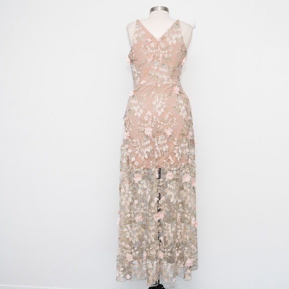 Dress The Population | Sidney Deep V-Neck 3D Floral Lace Gown - Picture 3 of 14